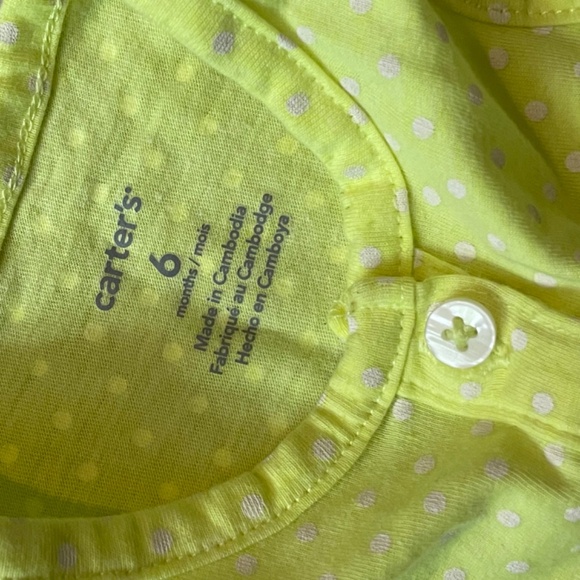 Carter’s baby girls size 6 months romper yellow white polkadot flamingo - Picture 3 of 5
